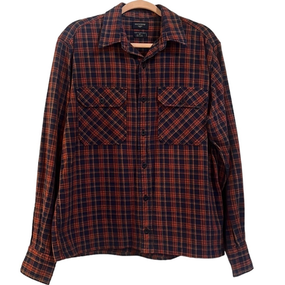 DOCKERS VINTAGE MENS LONG SLEEVE PLAID COTTON BUTTON DOWN SHIRT MULTI SIZE M